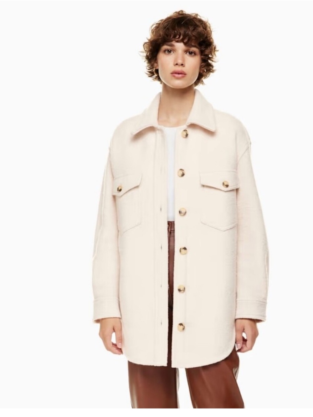 Wilfred Ganna Cream Wool-Blend Shirt Jacket (shacket)